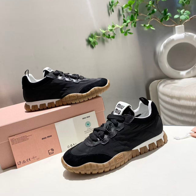MIUMIU 26S SNEAKERS IN IVORY BLACK FABRIC AND SUEDE