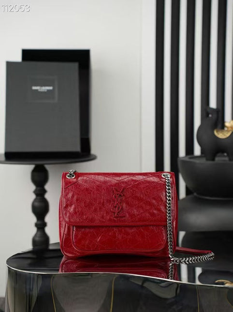 YSL MEDIUM NIKI BAG IN RED GLOSSY CALFSKIN AND HARDWARE
