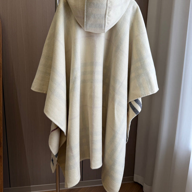 BURBERRY 26S DOUBLE-FACED REVERSIBLE CHECK HOODED CAPE IN BEIGE