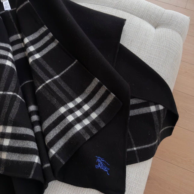 BURBERRY 26S DOUBLE-FACED REVERSIBLE CHECK HOODED CAPE IN BLACK