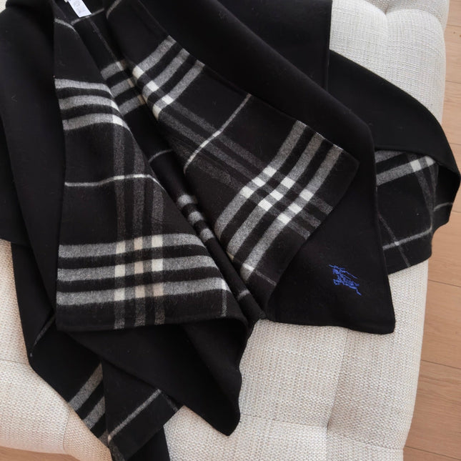 BURBERRY 26S DOUBLE-FACED REVERSIBLE CHECK HOODED CAPE IN BLACK
