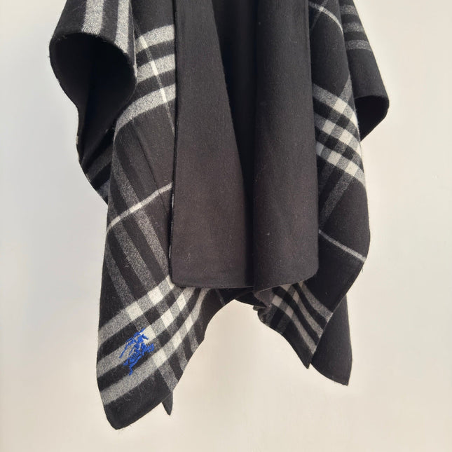 BURBERRY 26S DOUBLE-FACED REVERSIBLE CHECK HOODED CAPE IN BLACK