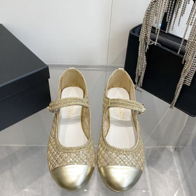 CHANEL 26S MARY JANE IN GOLD SEQUIN