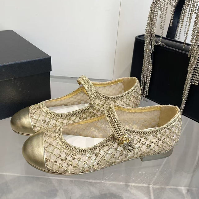 CHANEL 26S MARY JANE IN GOLD SEQUIN