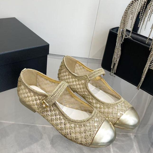 CHANEL 26S MARY JANE IN GOLD SEQUIN