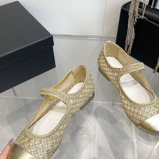 CHANEL 26S MARY JANE IN GOLD SEQUIN