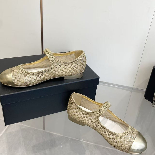 CHANEL 26S MARY JANE IN GOLD SEQUIN