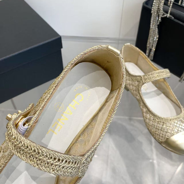 CHANEL 26S MARY JANE IN GOLD SEQUIN