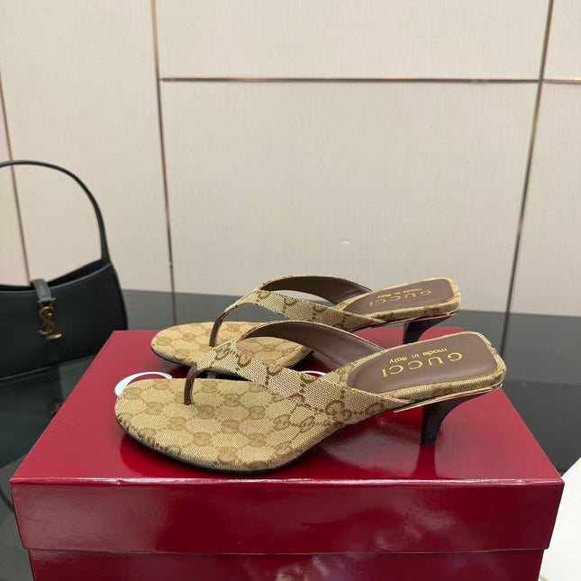 GG 26S VITTORIA THONG SANDAL IN BROWN AND BEIGE CANVAS