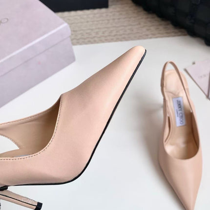 JIMMY CHOO 26S SLINGBACK HIGH HEELS 90 MM IN NUDE CALFSKIN