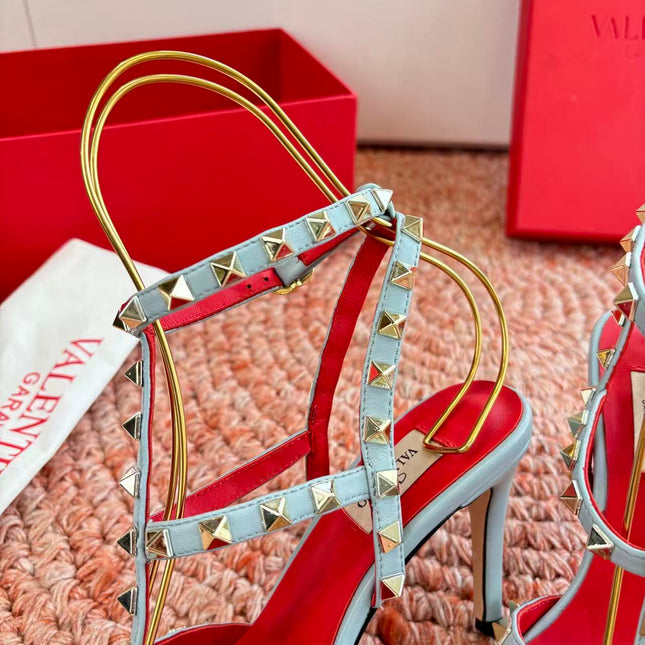 VALENTINO 26S OCKSTUD HEELS IN MINT GREEN CALFSKIN
