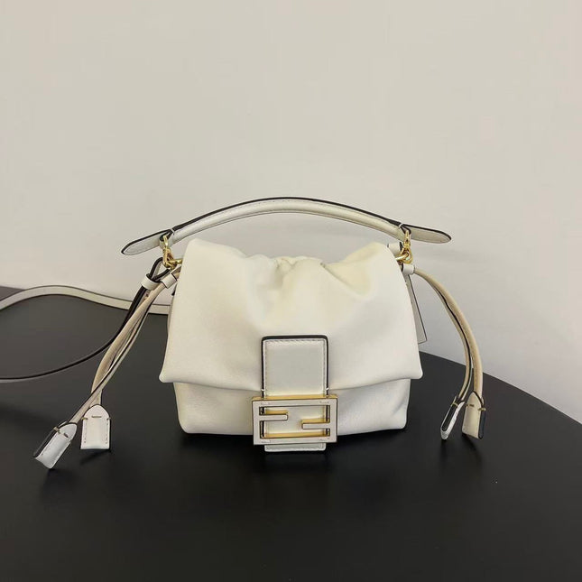 FENDI 26S SMALL MAMMA BAGUETTE BAG 16 IN CREAM WHITE LAMBSKIN