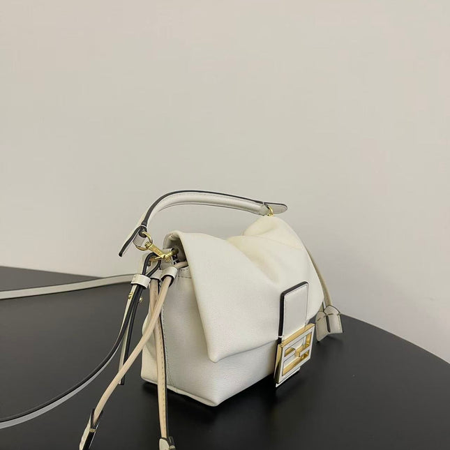 FENDI 26S SMALL MAMMA BAGUETTE BAG 16 IN CREAM WHITE LAMBSKIN