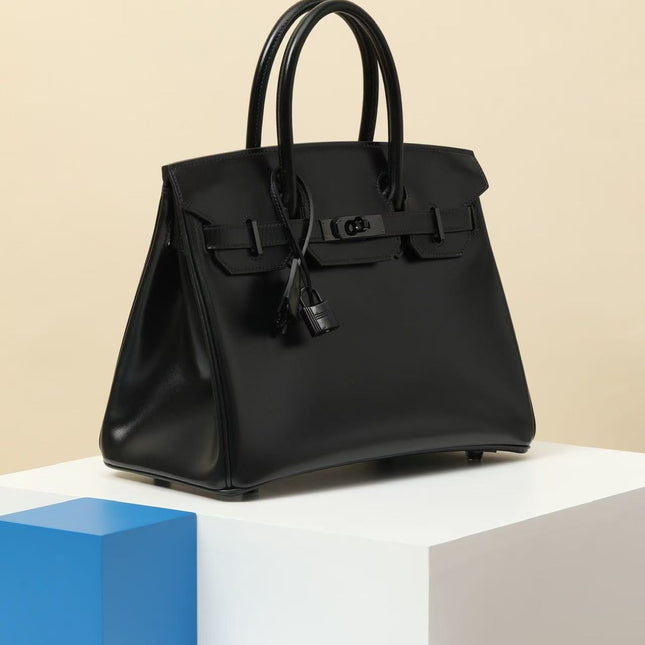 HM 26S BIRKIN BAG 30 IN BLACK CALFSKIN SILVER BUCKLE