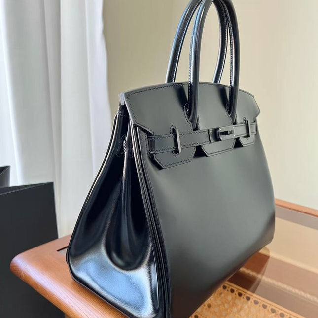 HM 26S BIRKIN BAG 30 IN BLACK CALFSKIN SILVER BUCKLE 14526