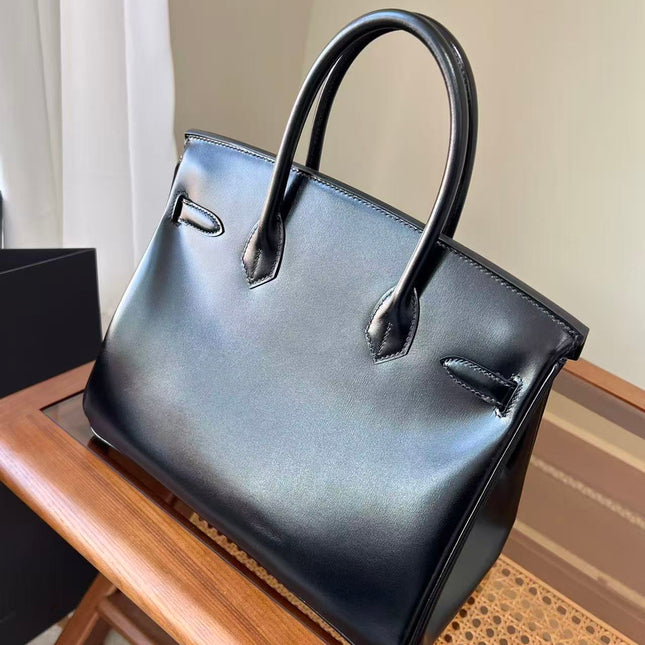 HM 26S BIRKIN BAG 30 IN BLACK CALFSKIN SILVER BUCKLE 14526