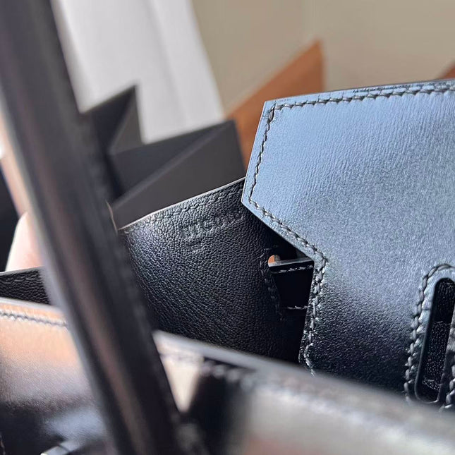 HM 26S BIRKIN BAG 30 IN BLACK CALFSKIN SILVER BUCKLE 14526