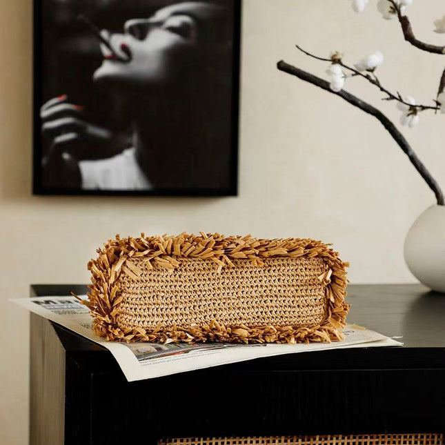 CHANEL 26S SMALL FRINGE KELLY DARK BEIGE RAFFIA WOOD