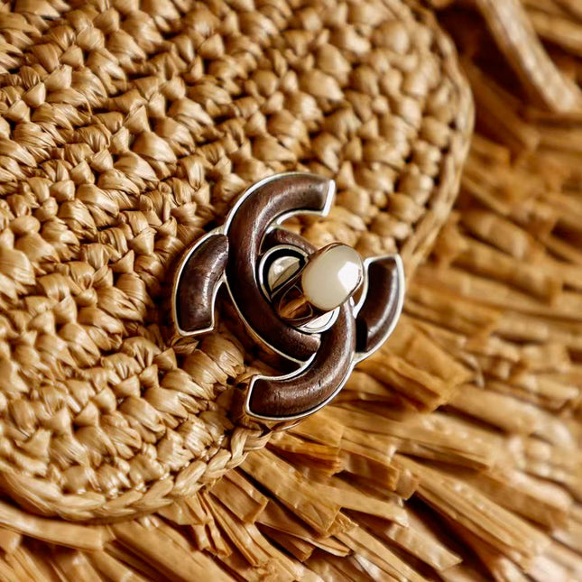 CHANEL 26S SMALL FRINGE KELLY DARK BEIGE RAFFIA WOOD