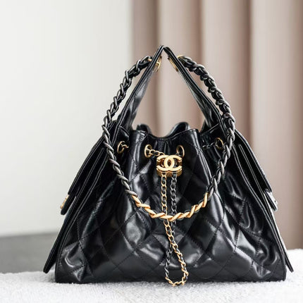 CHANEL 26S HOBO BAG 30 IN BLACK CALFSKIN GOLD HARDWARE 22526
