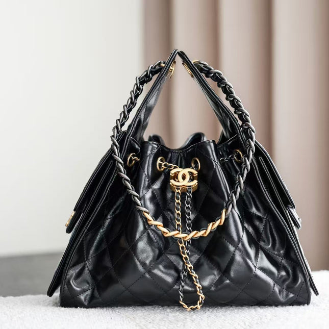 CHANEL 26S HOBO BAG 30 IN BLACK CALFSKIN GOLD HARDWARE 22526