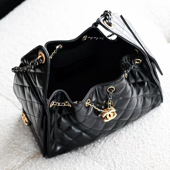 CHANEL 26S HOBO BAG 30 IN BLACK CALFSKIN GOLD HARDWARE 22526