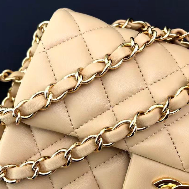 CHANEL 25S FLAP BAG 20 CM IN BEIGE LAMBSKIN GOLD HARDWARE 23526