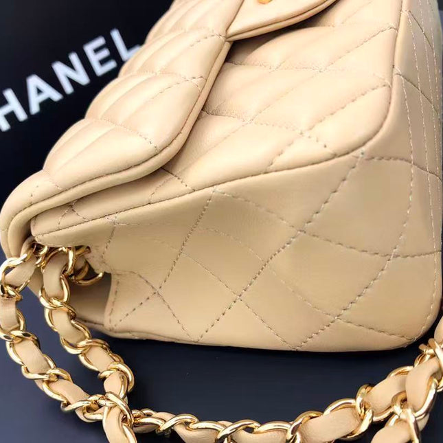 CHANEL 25S FLAP BAG 20 CM IN BEIGE LAMBSKIN GOLD HARDWARE 23526