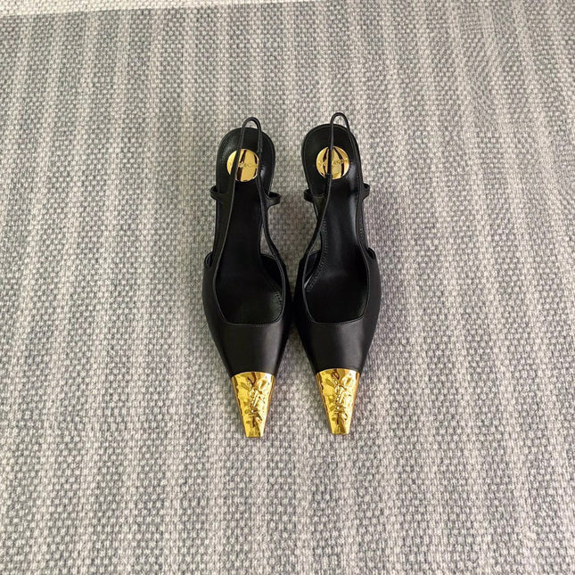 YSL 25S HIGH-HEEL SLINGBACKS 65 MM IN BLACK LAMBSKIN AND GOLD HARDWARE