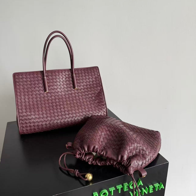 BOTTEGA BARBARA TOTE BAG IN BURGUNDY RED WOVEN LEATHER