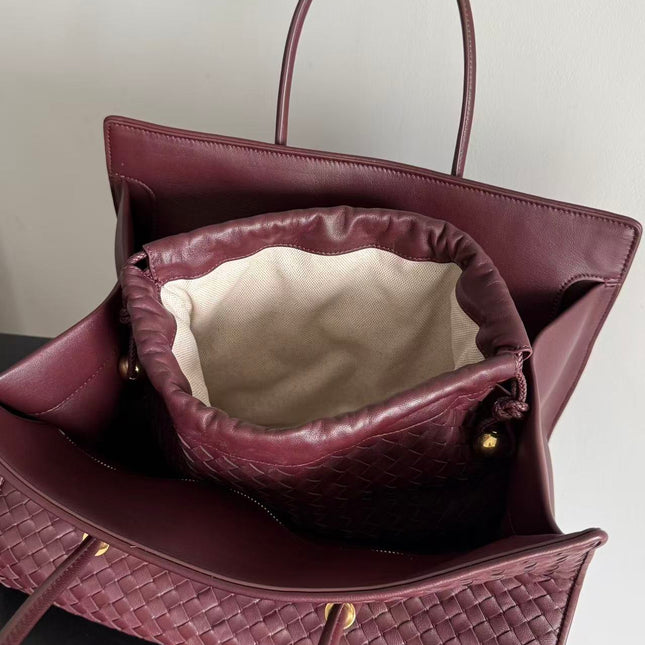 BOTTEGA BARBARA TOTE BAG IN BURGUNDY RED WOVEN LEATHER