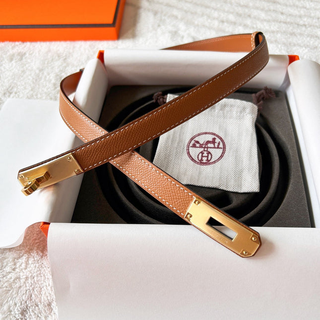 HM KELLY BELT IN LIGHT BROWN CALFSKIN GOLD LOCK HARDWARE