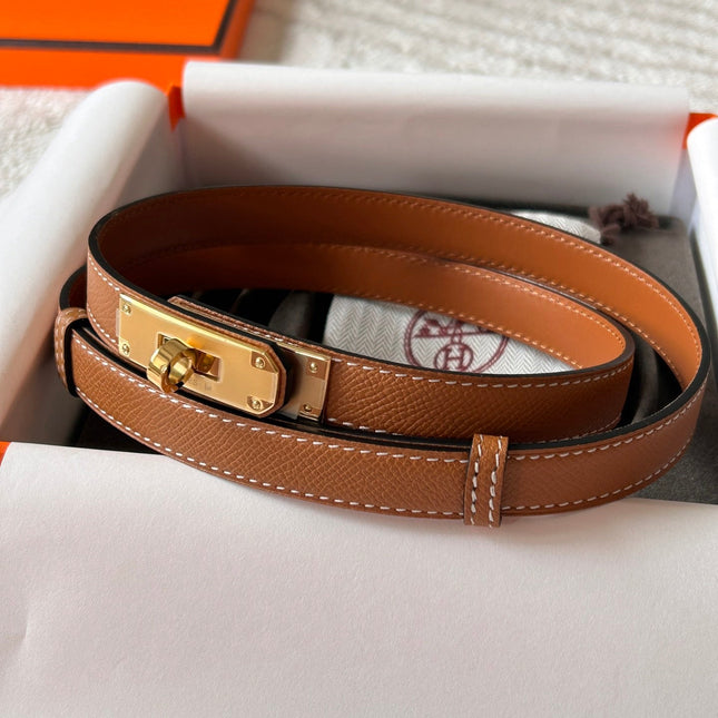 HM KELLY BELT IN LIGHT BROWN CALFSKIN GOLD LOCK HARDWARE