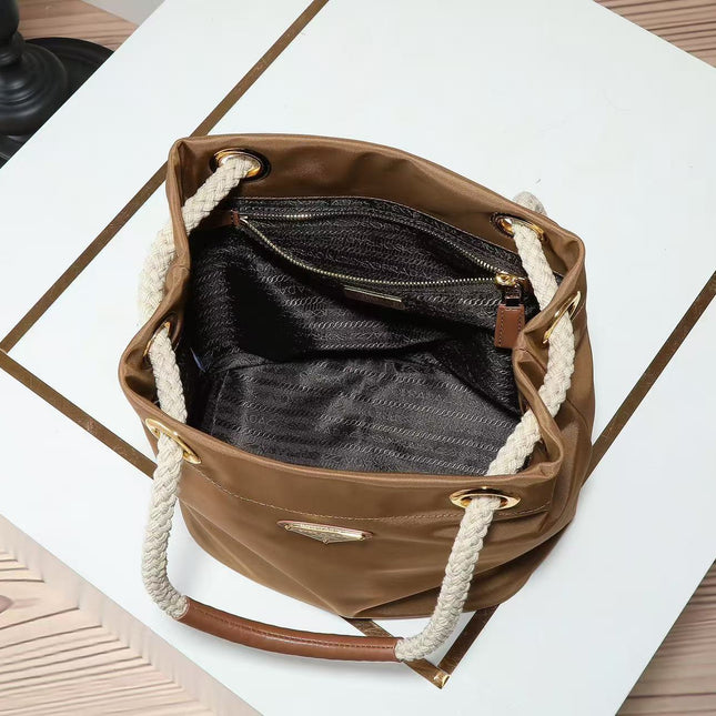 PRADA 26S BUCKET BAG IN BROWN RENYLON