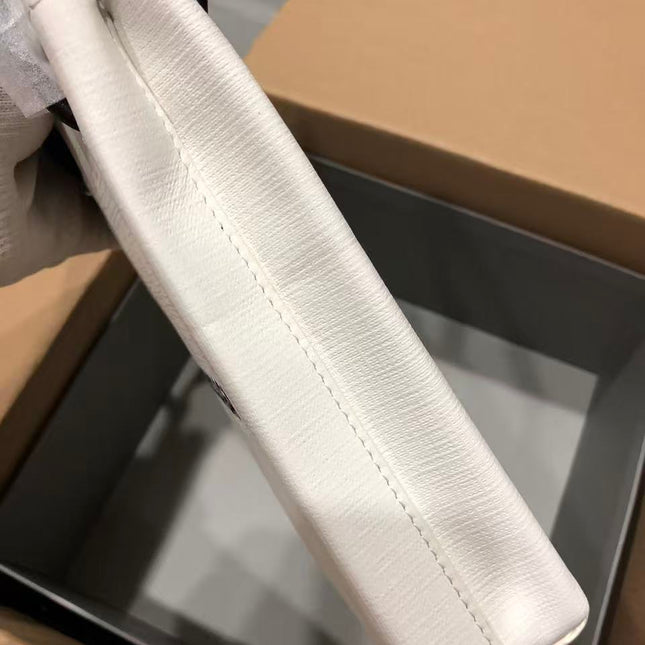 BALENCIAGA SHOPPING PHONE HOLDER 26S IN WHITE CAFLSKIN LEATHER