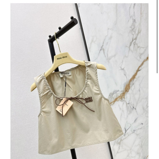 MIU MIU 26S CROP TOP PANAMA IN BEIGE COTTON  POPLIN