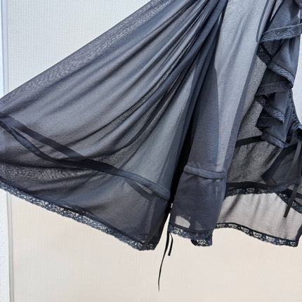 CHLOE 26S SHEER RUFFLE BLOUSE IN BLACK CHIFFON