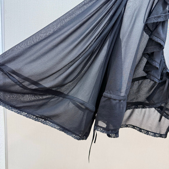 CHLOE 26S SHEER RUFFLE BLOUSE IN BLACK CHIFFON