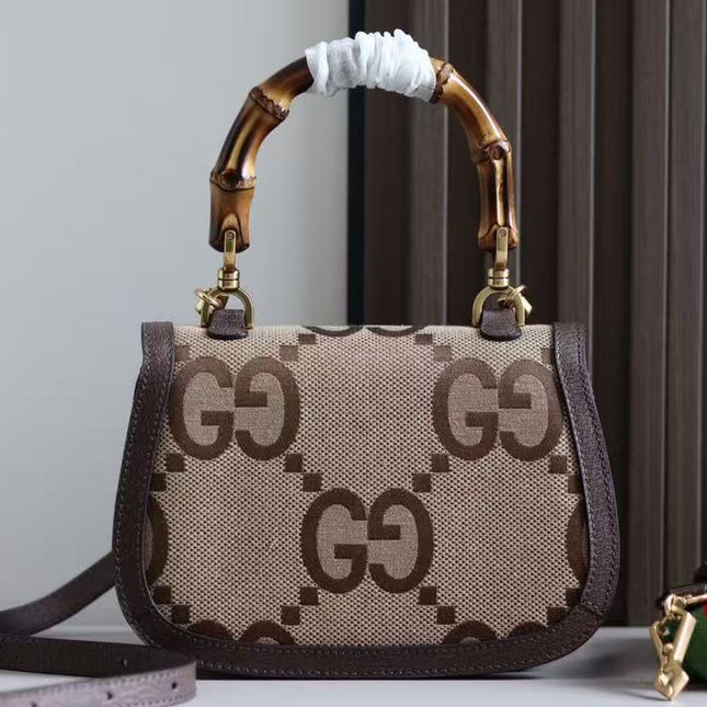 BAMBOO 1947 MINI BAG 21 IN BROWN CALFSKIN AND BEIGE CANVAS