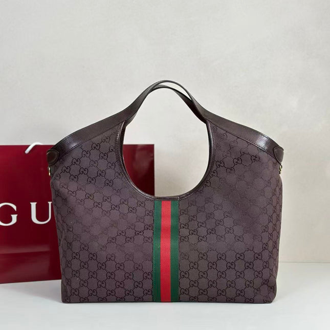 GUCCI GIGLIO LARGE TOTE BAG 60 IN BROWN GG CANVAS