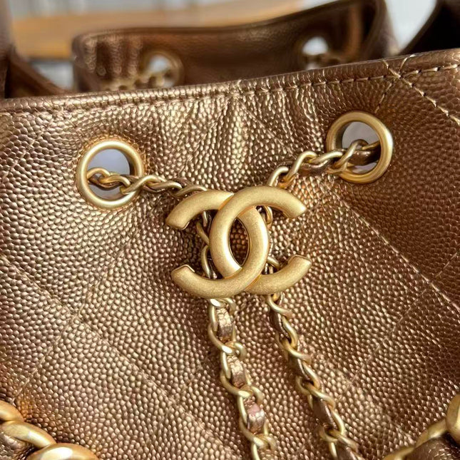 CHANEL 25S HOBO BAG 22 IN METALLIC GOLD ROSE CAVIAR GOLD HARDWARE
