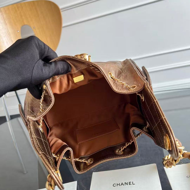 CHANEL 25S HOBO BAG 22 IN METALLIC GOLD ROSE CAVIAR GOLD HARDWARE