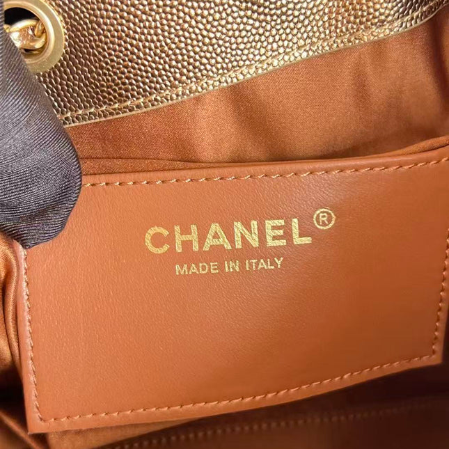 CHANEL 25S HOBO BAG 22 IN METALLIC GOLD ROSE CAVIAR GOLD HARDWARE