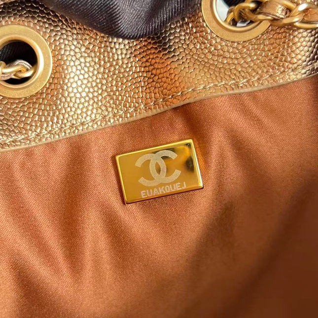 CHANEL 25S HOBO BAG 22 IN METALLIC GOLD ROSE CAVIAR GOLD HARDWARE
