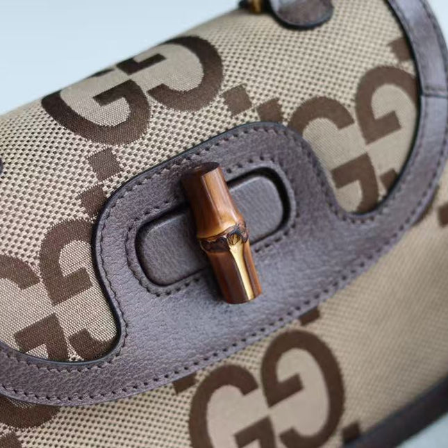 BAMBOO 1947 MINI BAG 21 IN BROWN CALFSKIN AND BEIGE CANVAS
