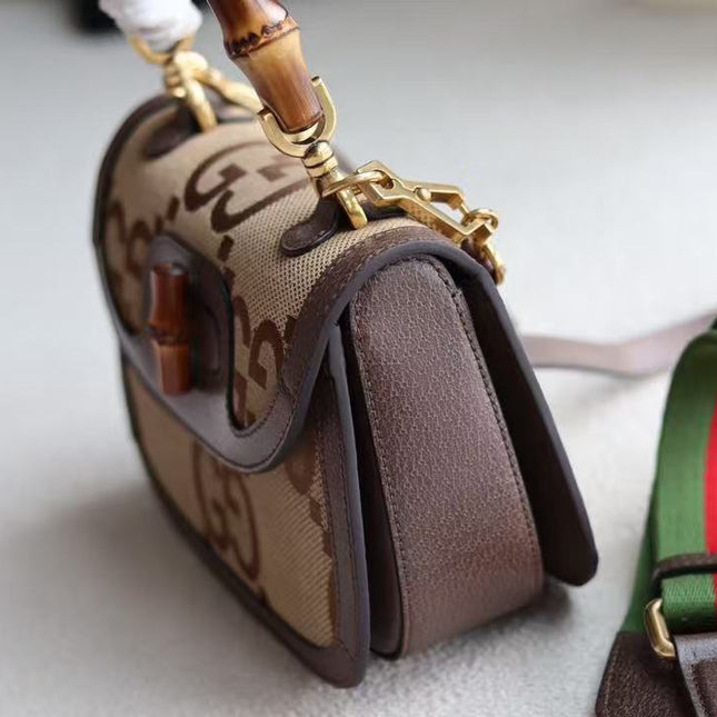 BAMBOO 1947 MINI BAG 21 IN BROWN CALFSKIN AND BEIGE CANVAS