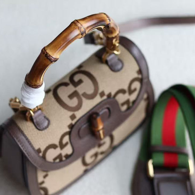 BAMBOO 1947 MINI BAG 21 IN BROWN CALFSKIN AND BEIGE CANVAS