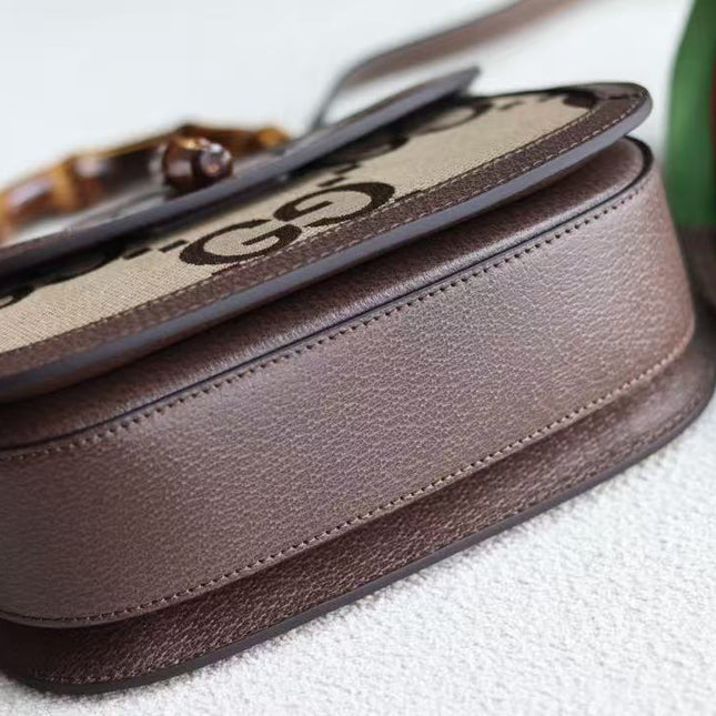 BAMBOO 1947 MINI BAG 21 IN BROWN CALFSKIN AND BEIGE CANVAS