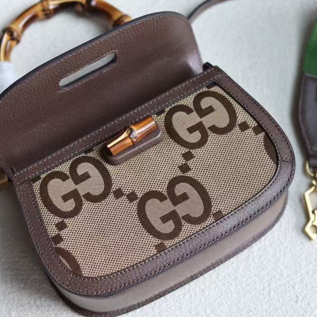 BAMBOO 1947 MINI BAG 21 IN BROWN CALFSKIN AND BEIGE CANVAS