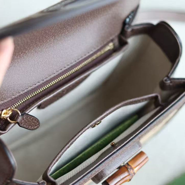 BAMBOO 1947 MINI BAG 21 IN BROWN CALFSKIN AND BEIGE CANVAS